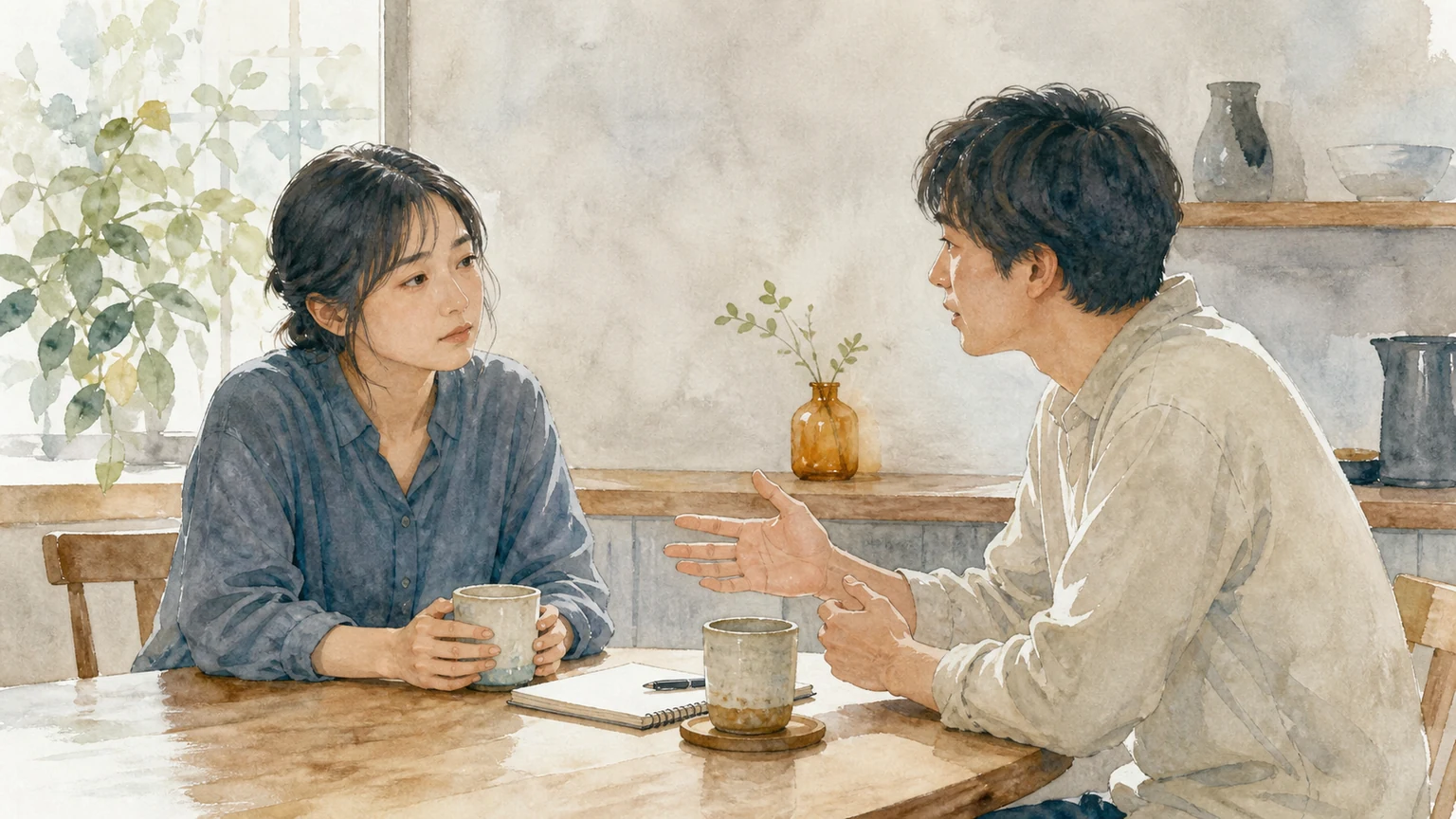 頼んでいないのにアドバイスしてくる人の心理を水彩風の絵で表した画像