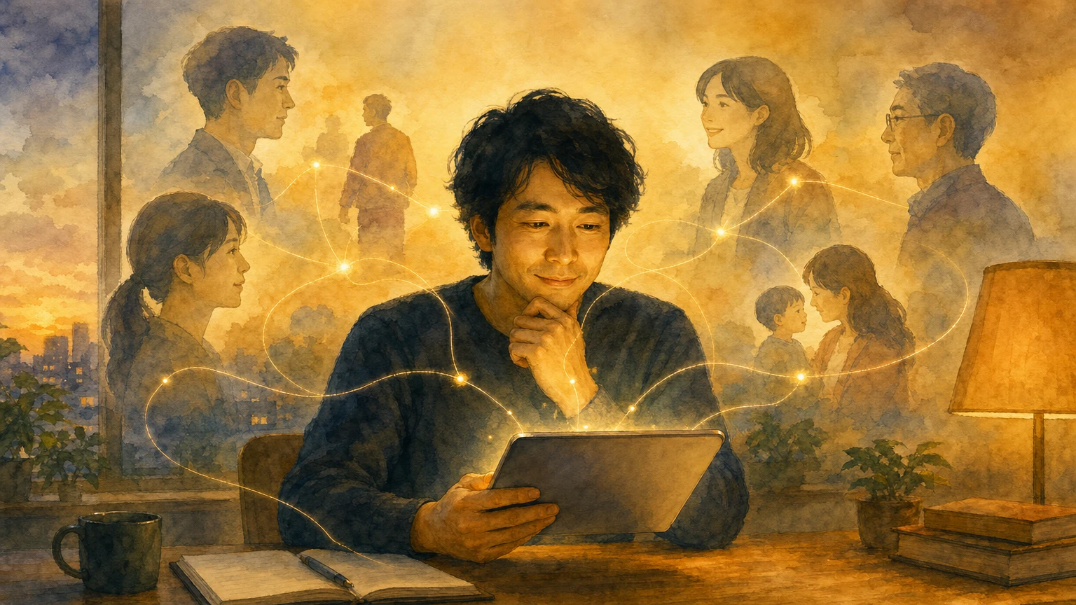 AIに人間関係コンテキストを渡す時代の始まりをテーマにした画像