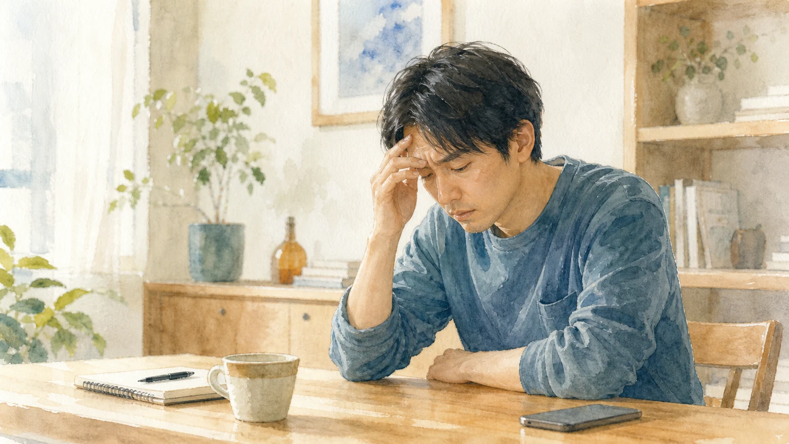 不機嫌になりやすい人の心理を水彩風の絵で表した画像