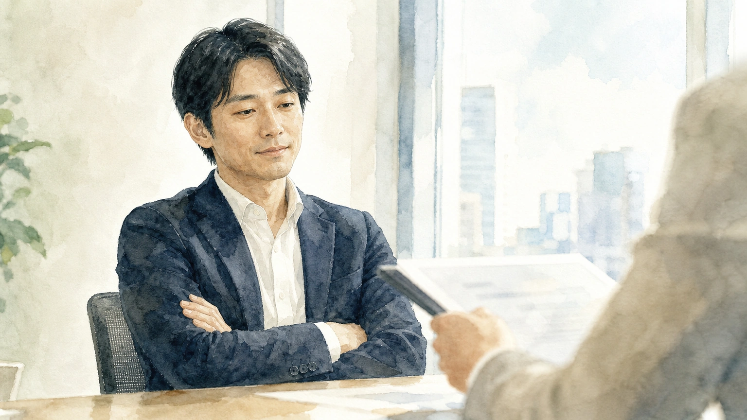 新しい提案を聞く前から拒む頑固な人を、ビッグファイブの開放性と協調性で解説する水彩画