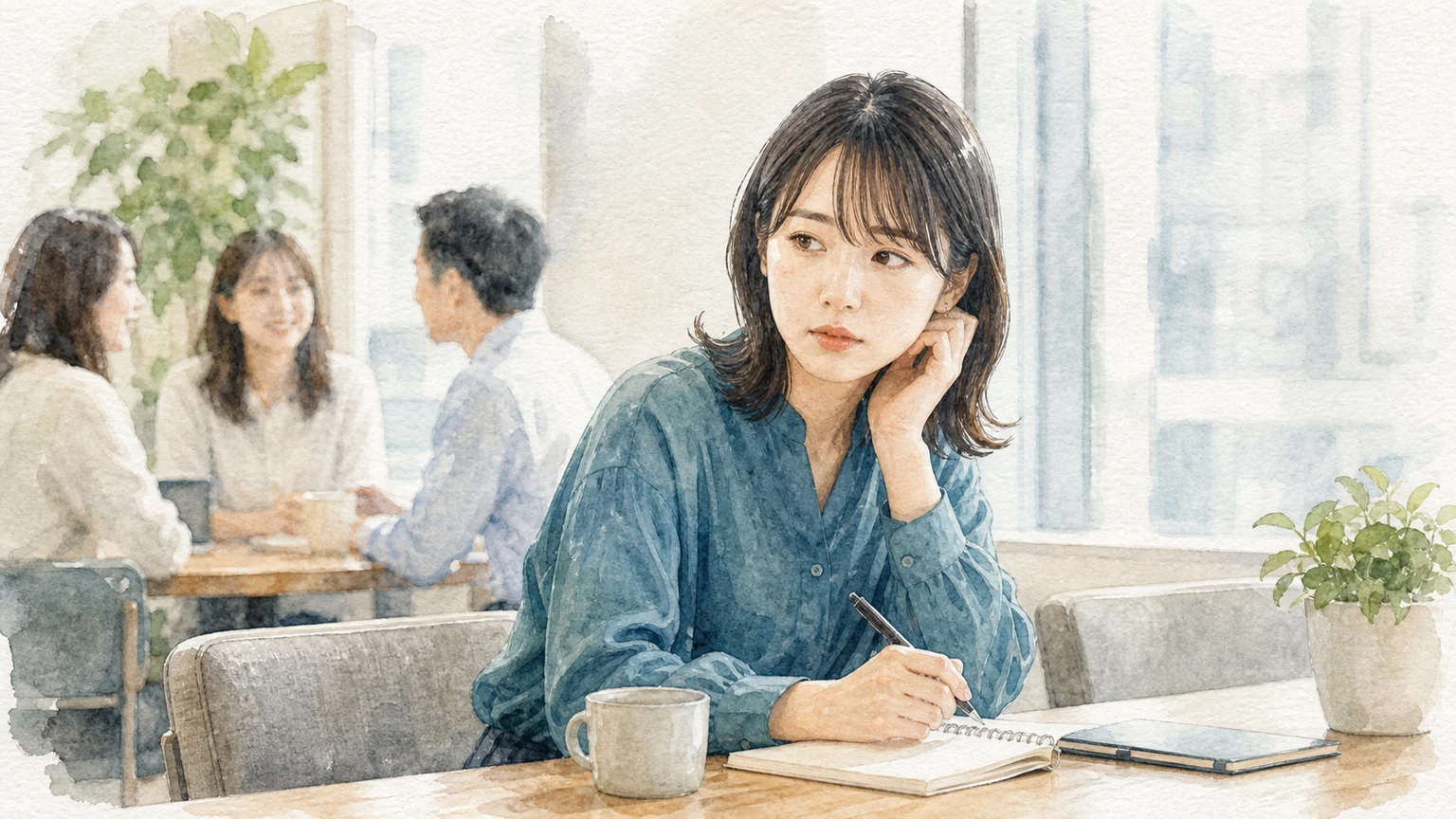 人の目が気になる心理をビッグファイブで解説する水彩風の画像