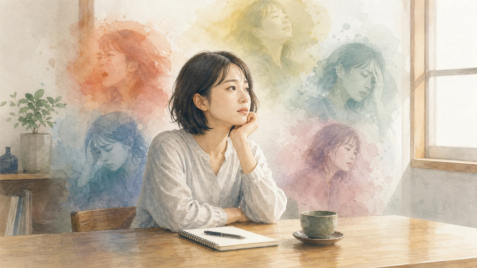 感情の起伏が激しい人の心理を水彩風のリアルな絵で表した画像