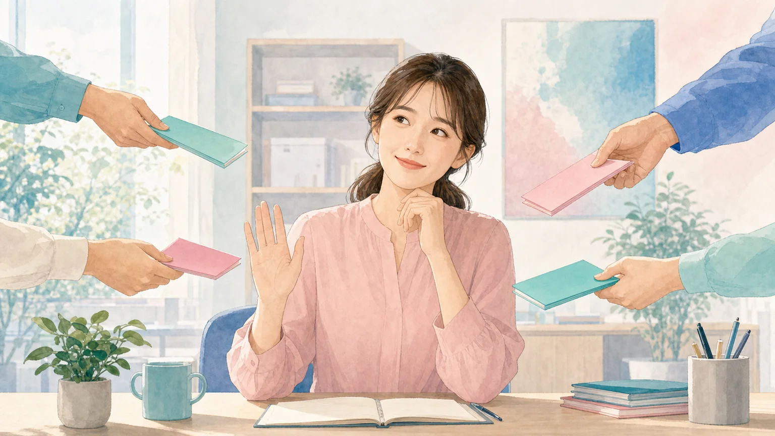 頼まれごとを断れずに困る人の心理を表したイラスト