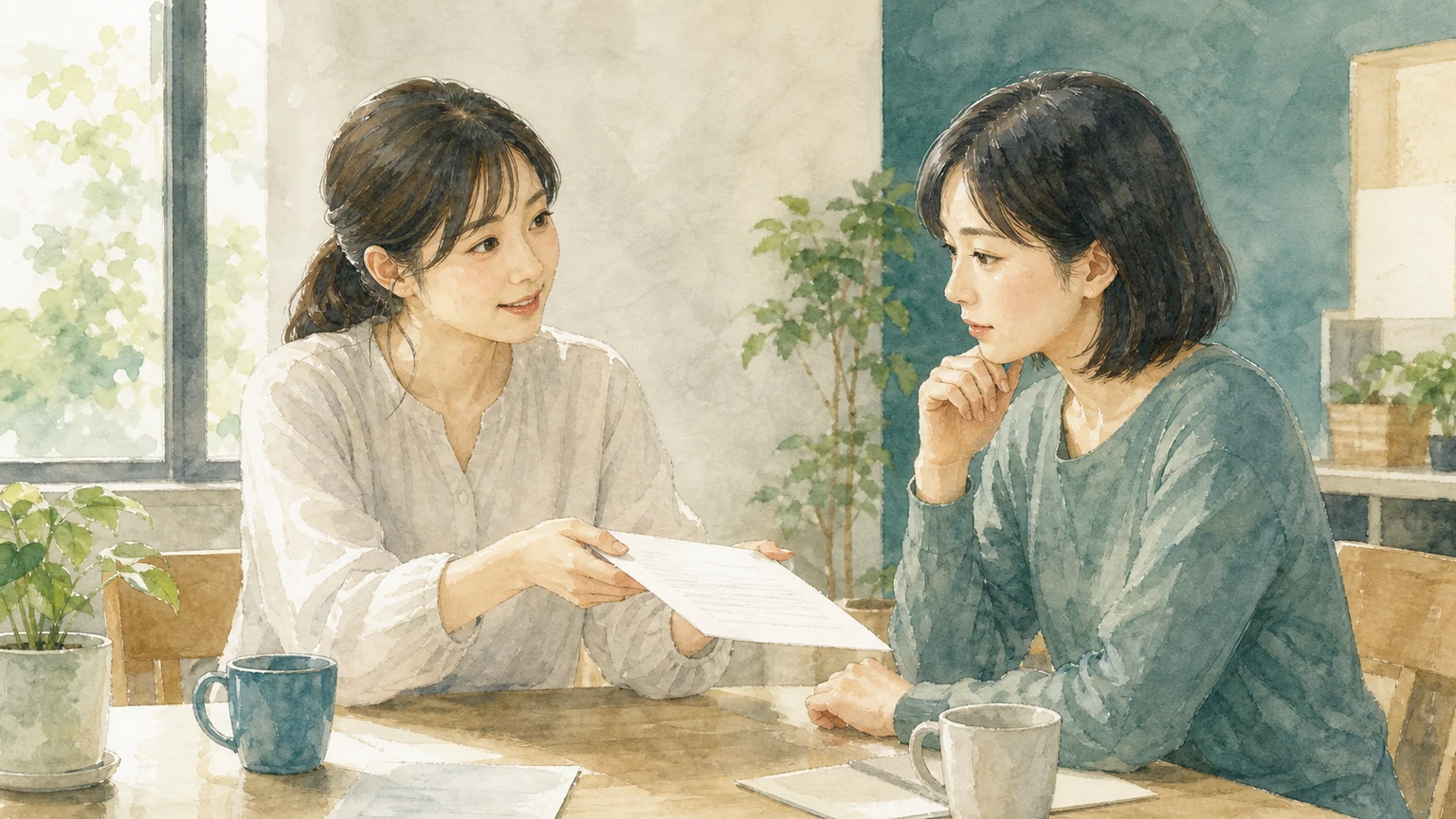 お節介な人・世話を焼きすぎる人の心理を水彩風のリアルな絵で表した画像