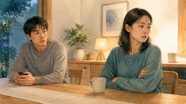 不機嫌で伝える人の心理を水彩風の絵で表した画像