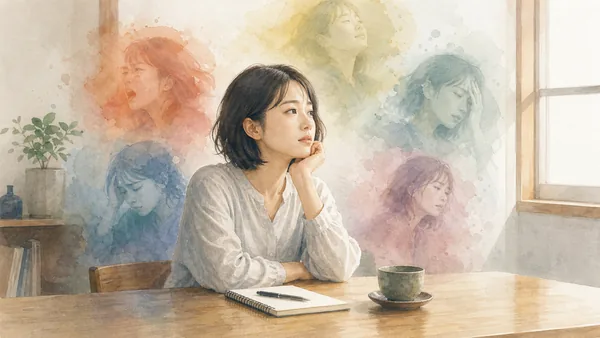感情の起伏が激しい人の心理をビッグファイブで解説する水彩風の画像