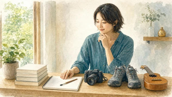 性格タイプ別に向いている趣味を解説する水彩風の画像