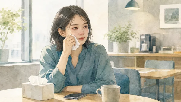すぐ泣いてしまう大人の心理をビッグファイブで解説する水彩風の画像