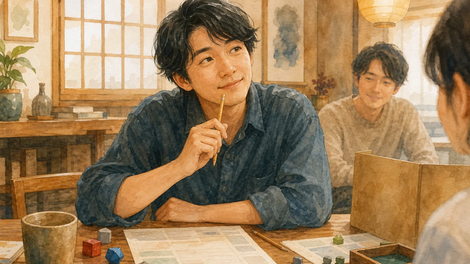 TRPGのキャラメイクで性格を数値化する方法を解説する水彩風の画像
